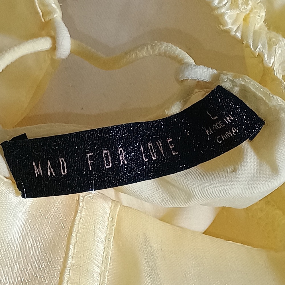 Mad For Love Corset Top Puff Sleeve Cream Lace Up Crop Top Butter Yellow  Size L - Picture 5 of 14